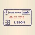 Lisbon passport stamp. Travel by plane visa or immigration stamp. Vector illustration